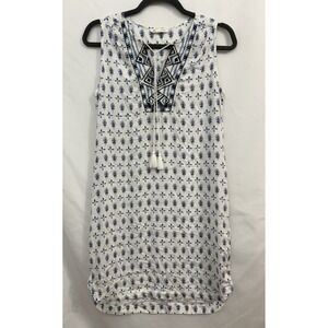 Beach Lunch Lounge Dress Blue White Beach Coverup Summer Dress Tassels Womens XS